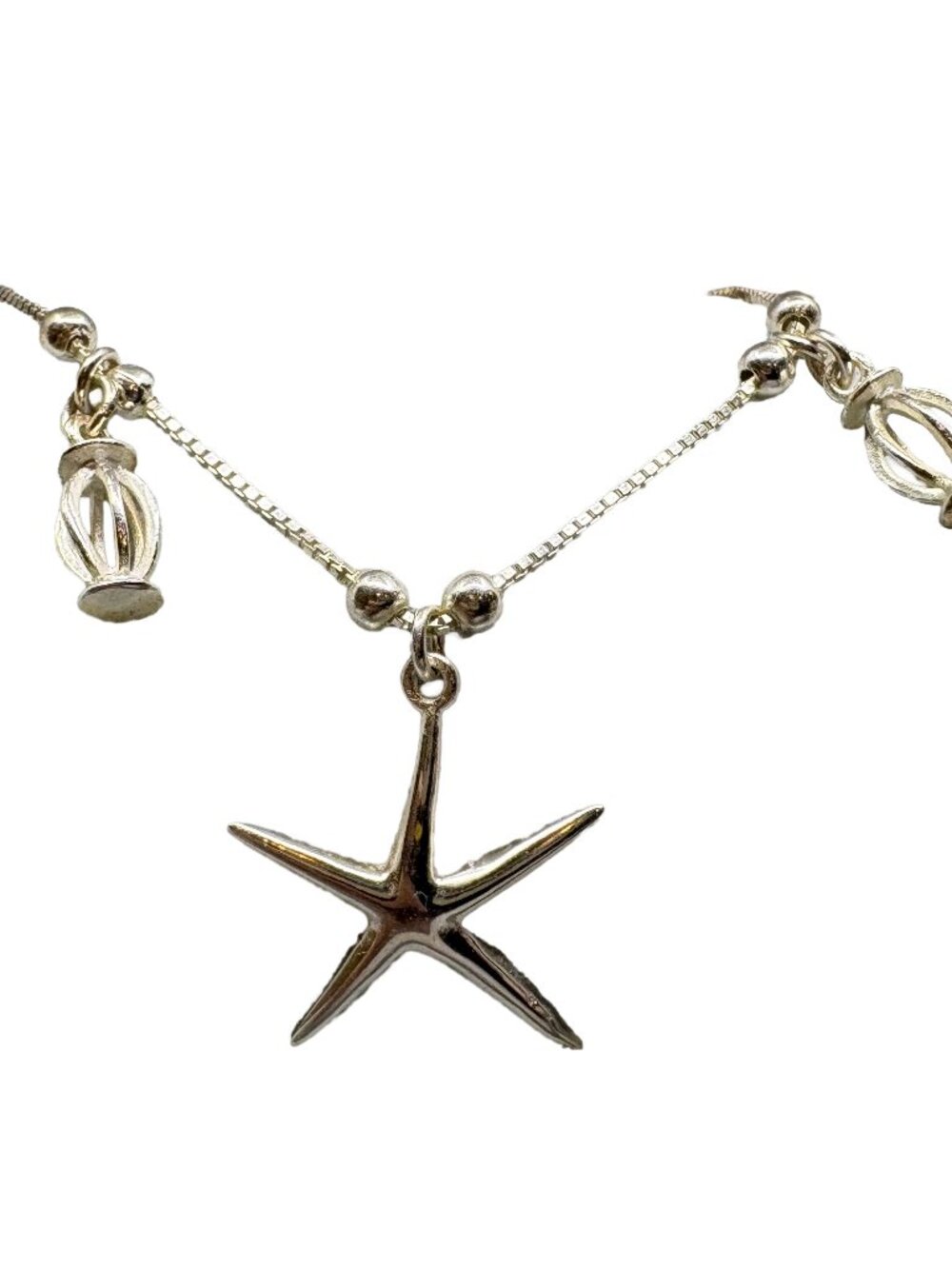 925 Sterling Silver Starfish Bracelet 6.3" Adjustable Seashell Ocean Charm 3.71g